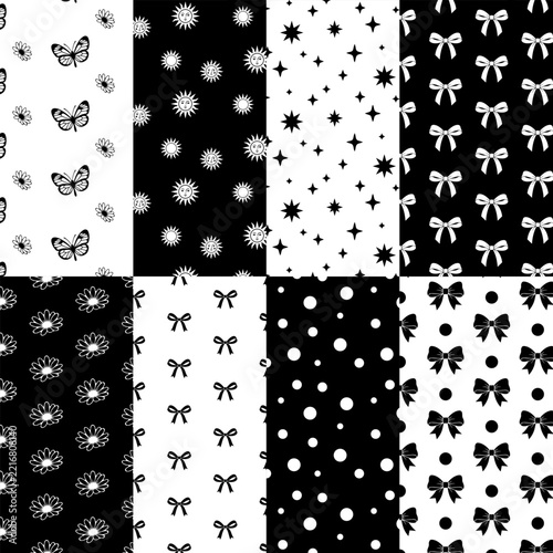 Black and white minimalist seamless patterns vector set