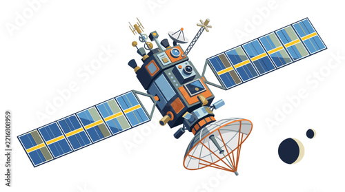 Illustration of a space satellite with solar panels
