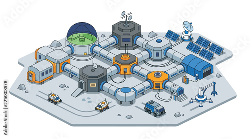 Isometric Illustration of a Futuristic Space Research Base