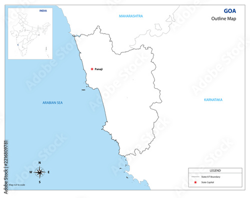 Goa Outline Map, Coastal State Border of India Vector Illustration