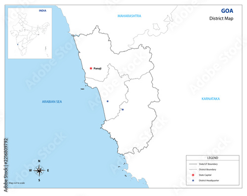 Blank Goa District and Taluka Map with Boundary Lines Vector
