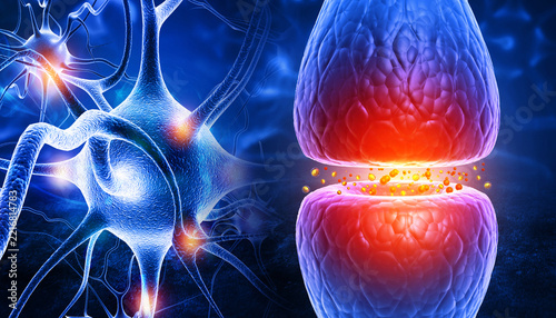 Active neuron cell function. 3d illustration