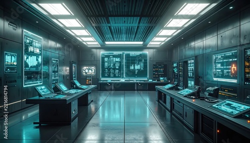 High-tech monitor room with clean architectural lighting
