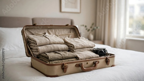 Packing suitcase for travel lifestyle in hotel