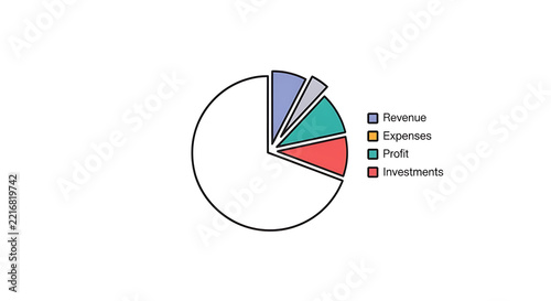 A colorful pie chart illustration showing financial data categories with a legend on white background