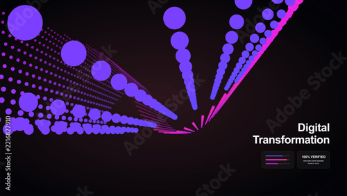 Abstract digital transformation background with purple gradient circular data points and lines