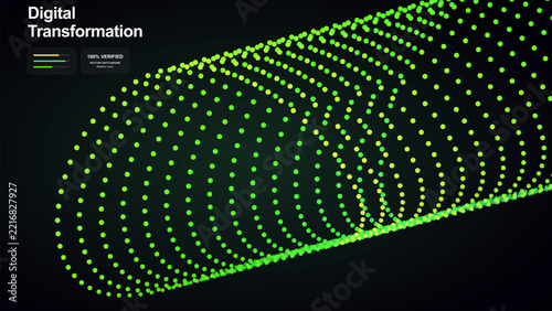 Abstract digital transformation concept with a dynamic green dotted circular pattern