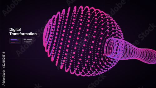 Abstract digital transformation concept featuring a glowing particle sphere vortex design