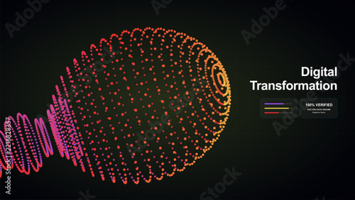 Abstract digital transformation concept featuring a glowing particle sphere data visualization design
