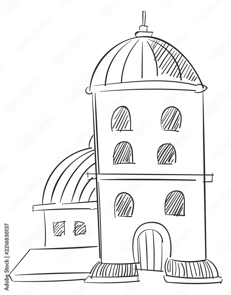 Fototapeta premium Apartment building pencil sketch. Fantasy town house