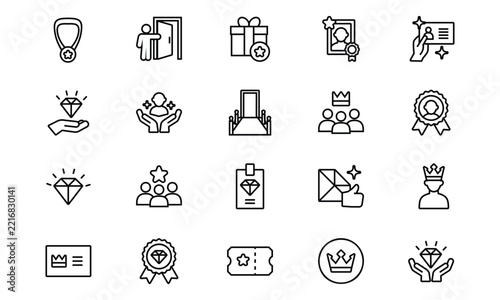 Premium membership outline icon set for loyalty program, exclusive customer service, and VIP privilege access