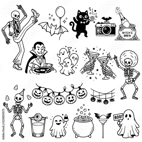 Dancing Skeleton SVG Bundle, Halloween Clipart Black and White, Funny Spooky Ghost SVG, Halloween Party Cut Files for Cricut