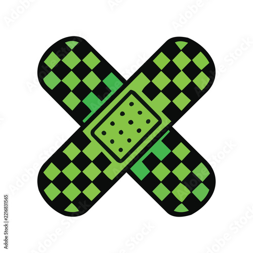 Green and Black Crossed Adhesive Medical Bandages Vector Illustration