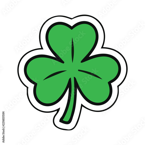 Green Shamrock Sticker Icon Isolated on White Background