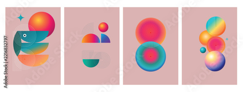 Abstract Colorful 3D Geometric Shape Collection with Gradient Spheres