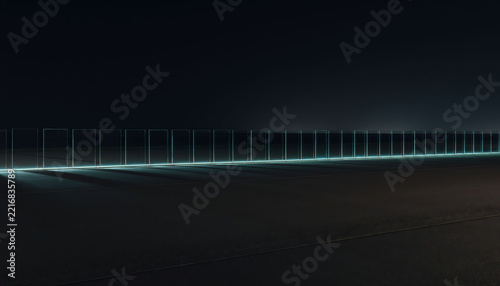 Futuristic data flowing through glowing neon glass panels