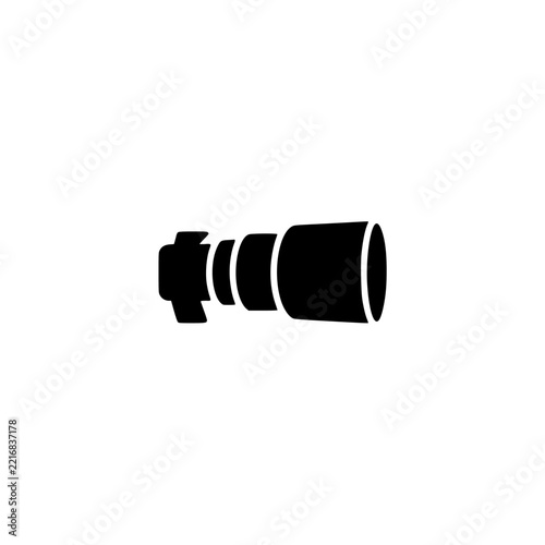 Zoom lens icon. Solid black glyph of a zoom lens for photography and video.