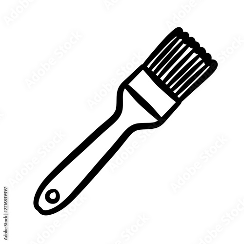 Hand drawn minimalist black line art illustration of a pastry brush isolated on transparent background