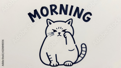 Sleepy Cat with Coffee Mug - Hand-Drawn Doodle of Morning Caffeine Ritual for Cat Drinking Coffee Morning Doodle Vector Illustration Themes, Humorous Pet Art, and Wake-Up Motivation