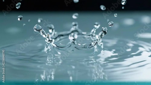 Close-up of water droplets splashing on a smooth surface