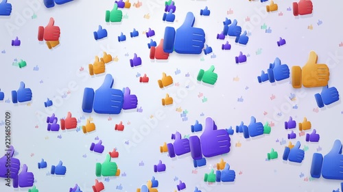 Hundreds of 3D Thumbs Up Icons Floating Upward Seamless Loop
