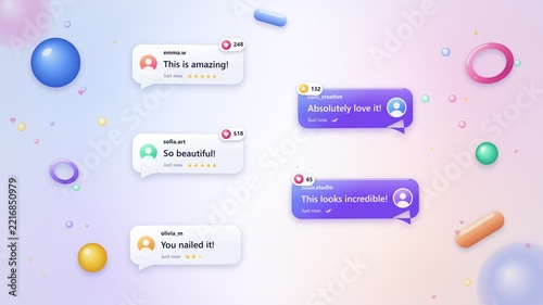 Positive Chat Bubbles Popping Up, Social Media Comments Notification