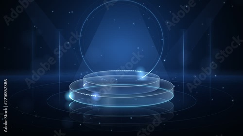 Floating Glass Acrylic Podium with Glowing Edges in Blue Studio Loop