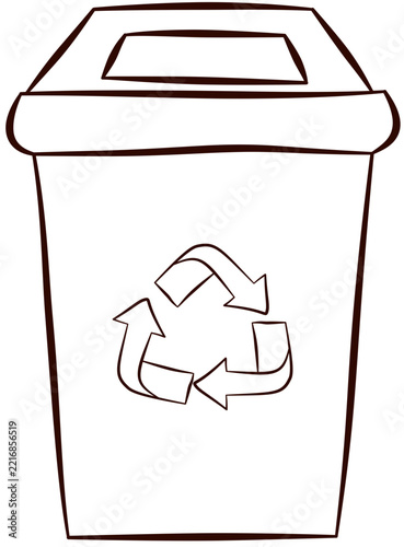A vector line art of a trash bin with a recycle symbol.