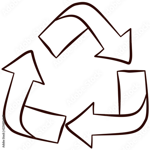 A vector line art of a classic recycling symbol with arrows.