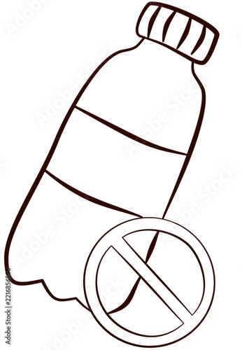 A vector line art of a plastic bottle with a prohibition sign.