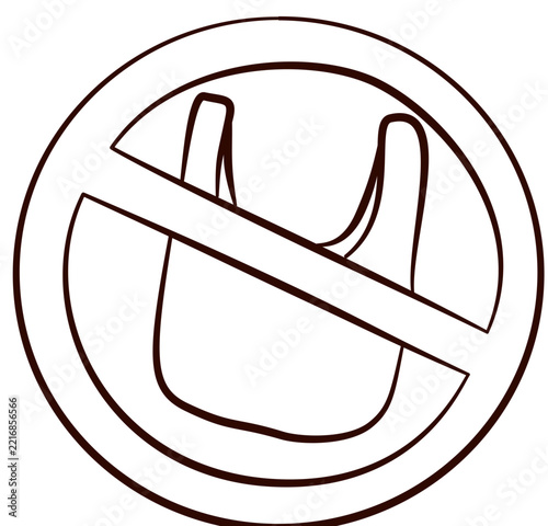 A vector line art of a no plastic bag prohibition sign.