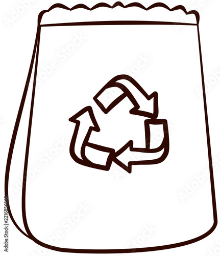 A vector line art of a paper bag with a recycle symbol.