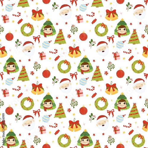 Cute Christmas Elements Seamless Pattern