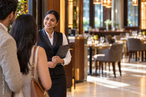 Restaurant Hostess Greeting Hotel Guests