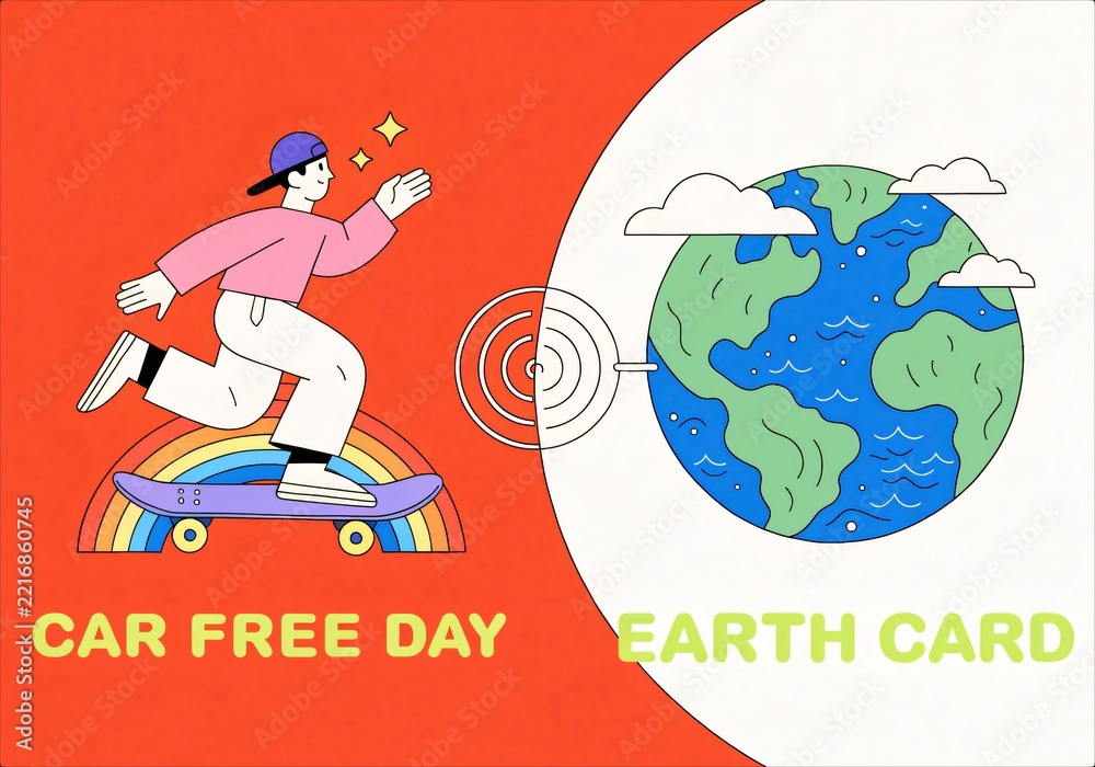 Fototapeta premium Illustrative Car Free Day and Earth Card Concept Design.