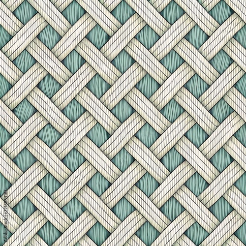 Seamless neutral basket weave pattern in gray and cream. Subtle woven rattan texture with interlaced strips, perfect for minimalist backgrounds, textile prints, wallpaper and home decor surface design