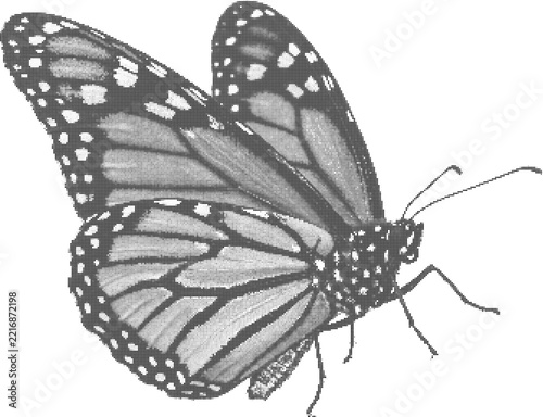 Monarch butterfly halftone dot texture illustration retro collage element vintage design