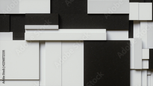 Abstract layout showing minimalist black and white tiles 3d render