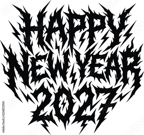 Happy new year 2027 metal band logo style text