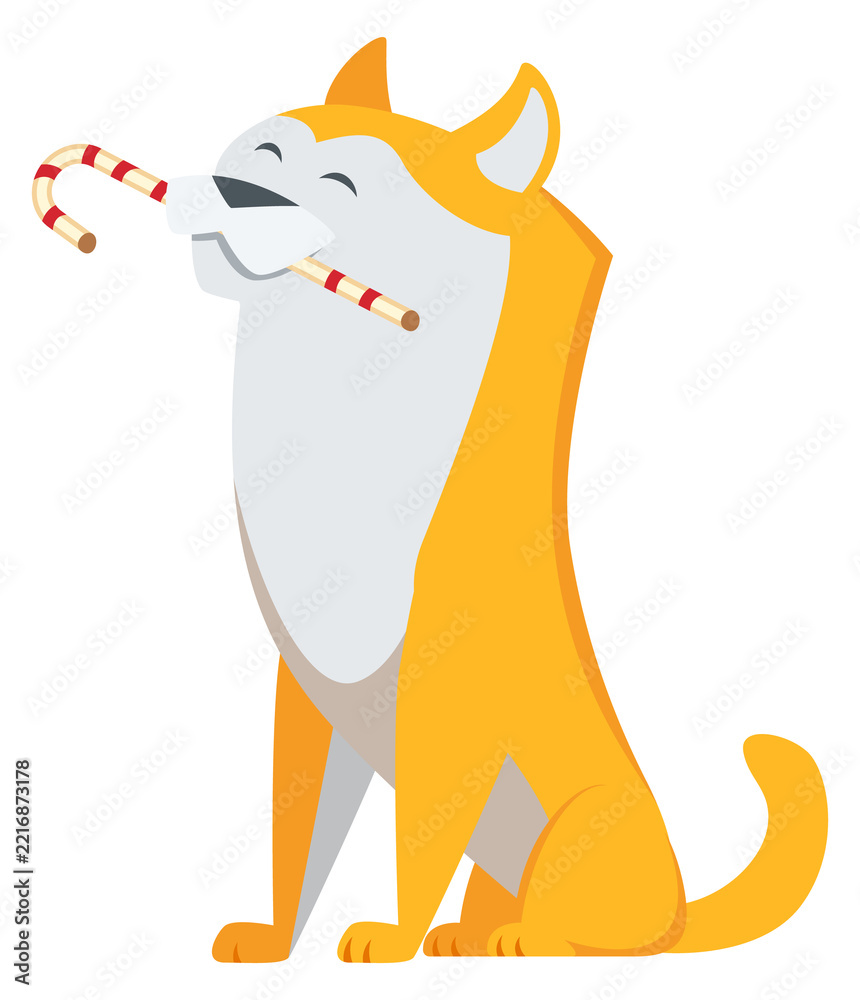 Fototapeta premium A cartoon dog is sitting on the ground with a red