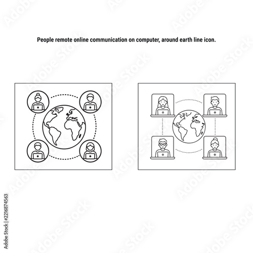 Global Online Communication Silhouette Icons – Worldwide Computer Networking and Virtual Meeting Vector Set