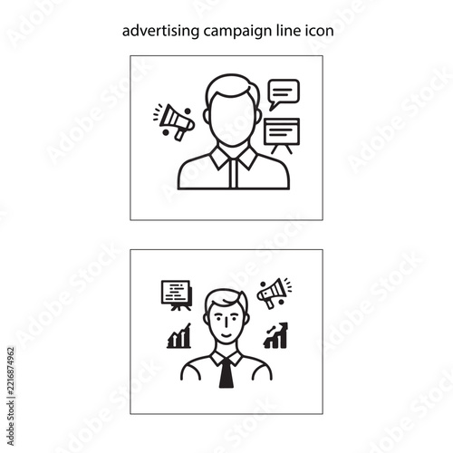 Advertising Campaign Silhouette Icons – Marketing Promotion and Digital Advertising Vector Set