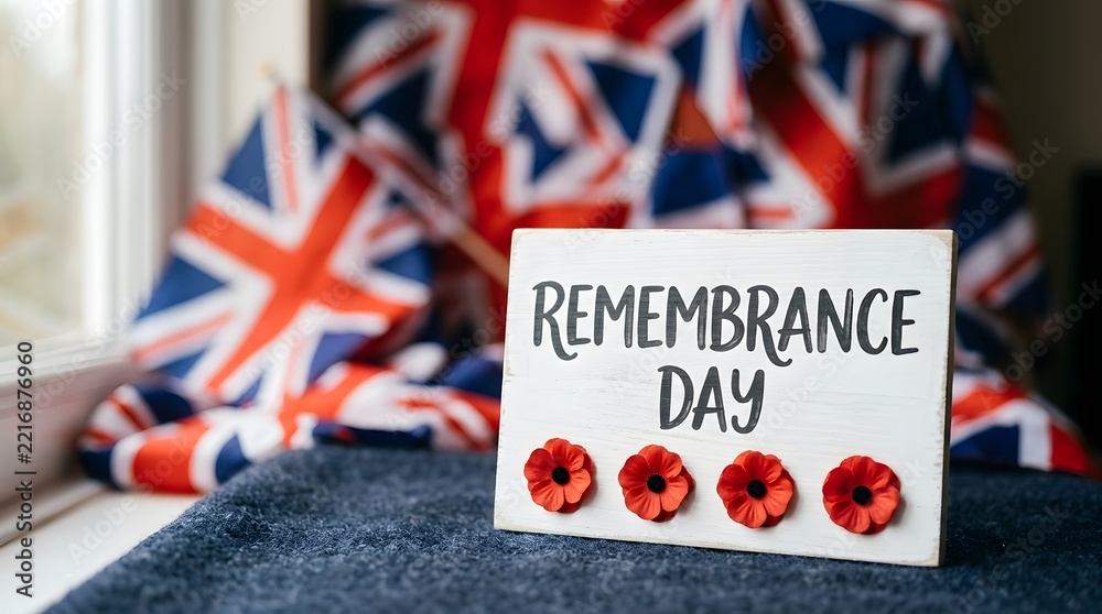 Fototapeta premium Remembrance day in the united kingdom honoring the fallen remembering sacrifices and commemorating veterans with poppies and national pride on november 11th