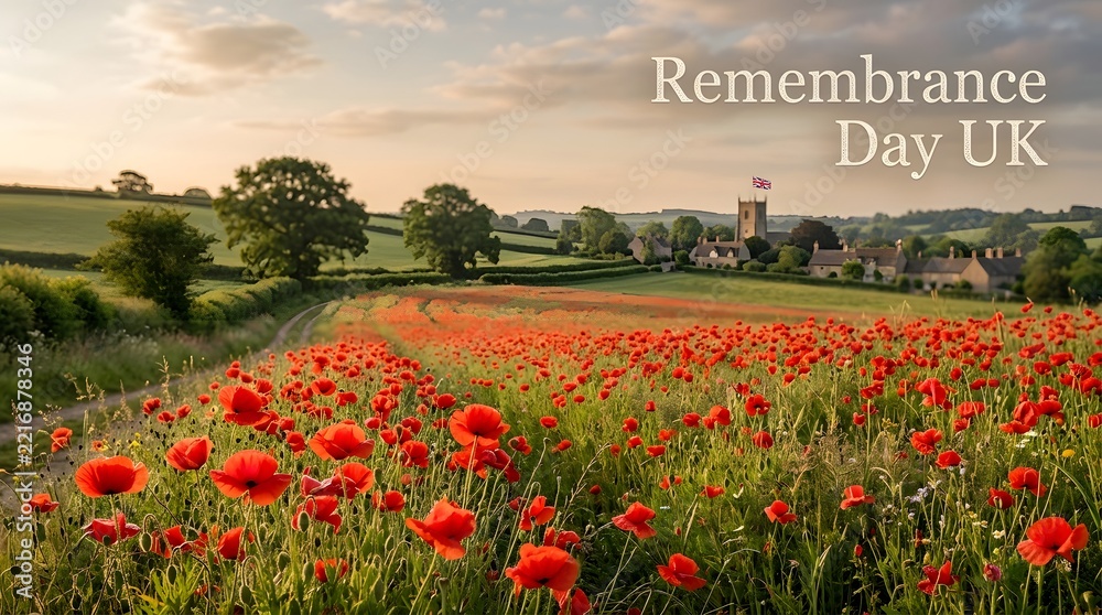 Fototapeta premium Remembrance day in the united kingdom honoring the fallen reflecting on sacrifice and commemorating peace with poppies in a vibrant field