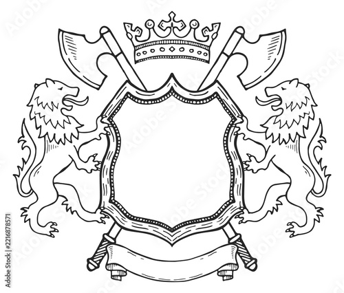 A shield with a crown and two lions on it