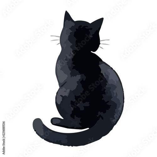 Halloween black cat watercolor illustration