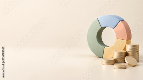 Pastel Circular Allocation Chart with Gold Coin Stacks on Cream