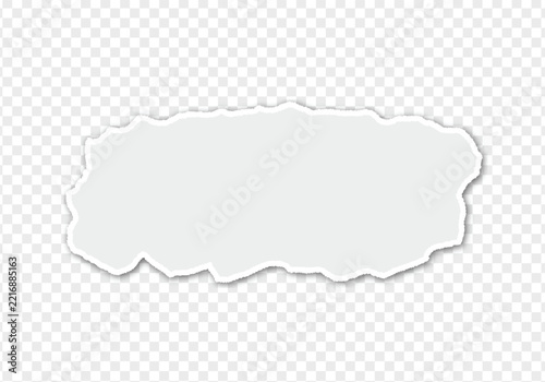 White ripped paper piece with torn edges and drop shadow isolated on transparent background