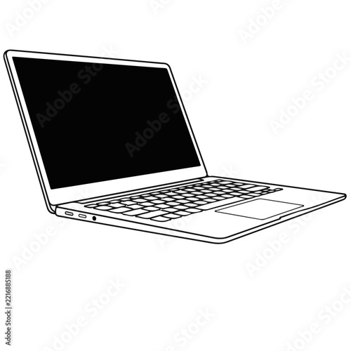 Laptop Outline Icon Flat Vector Illustration