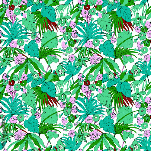 seamless pattern with flowers and leaves